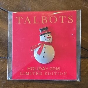 Talbots Festive Snowman Brooch with Red Accents